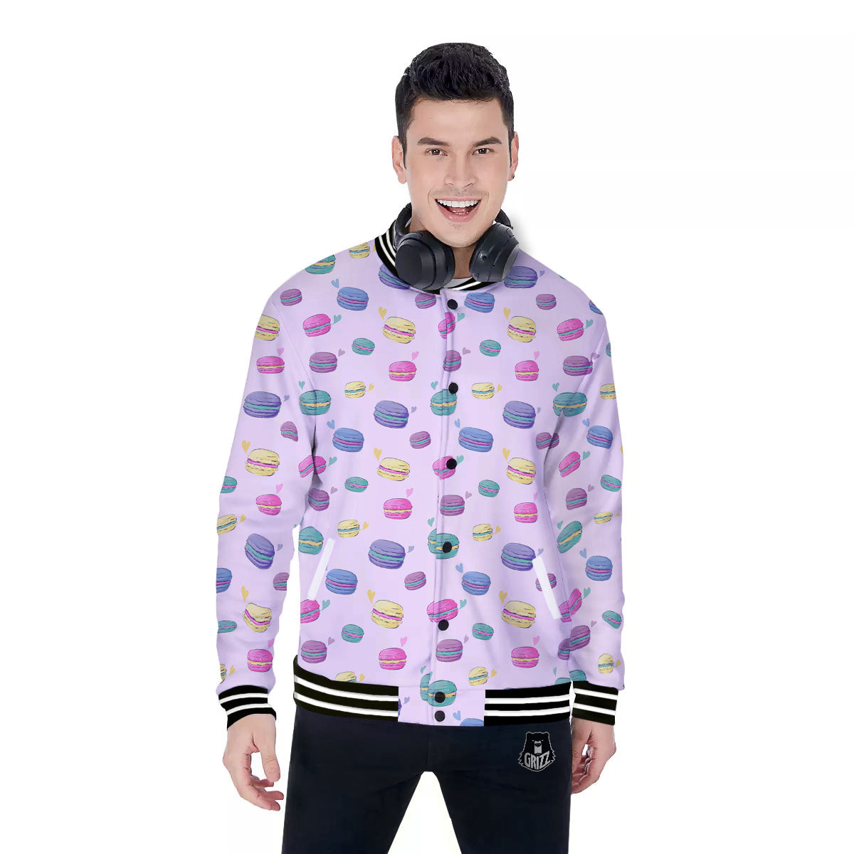 Macaron Colorful Print Pattern Baseball Jacket-grizzshop