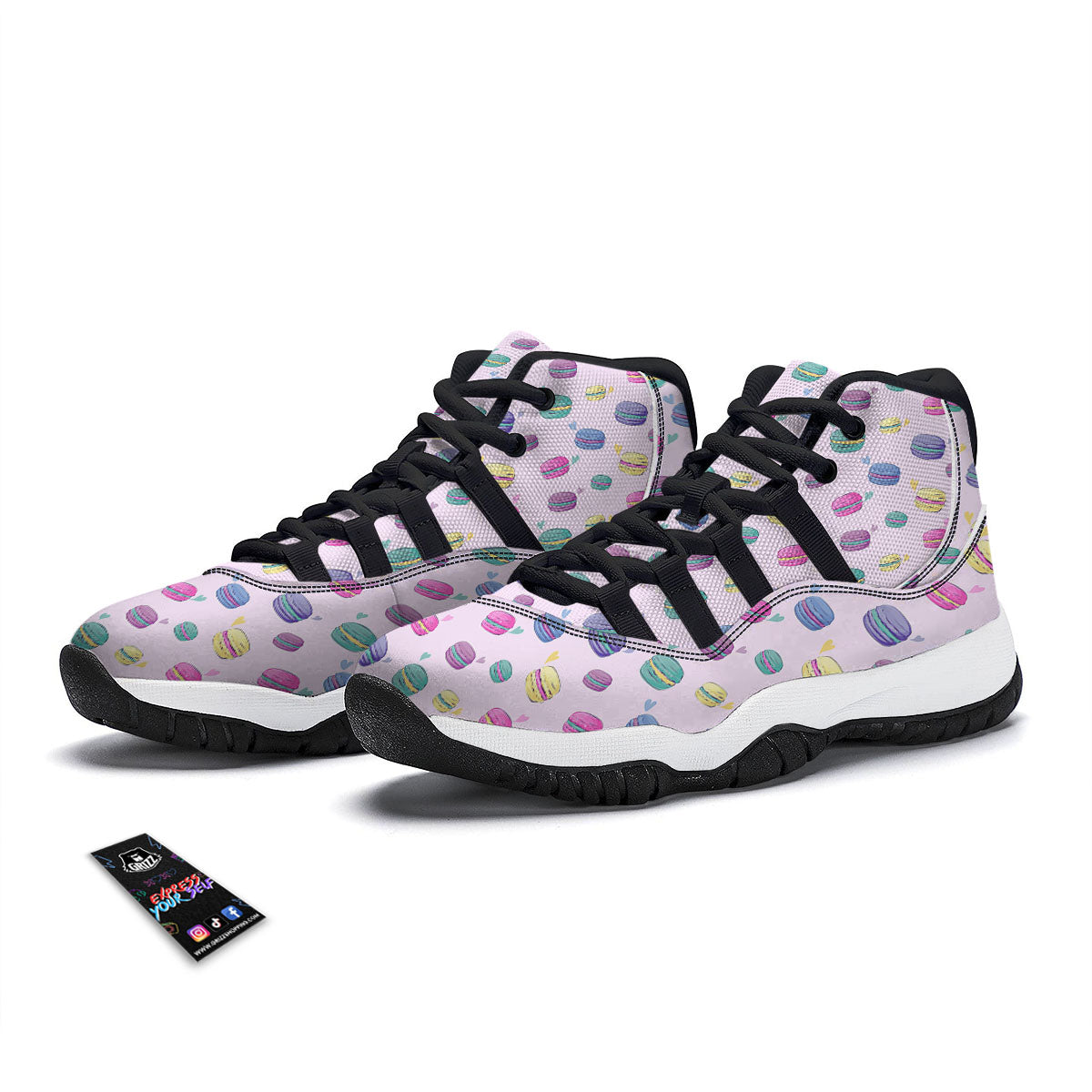 Macaron Colorful Print Pattern Black Bball Shoes-grizzshop