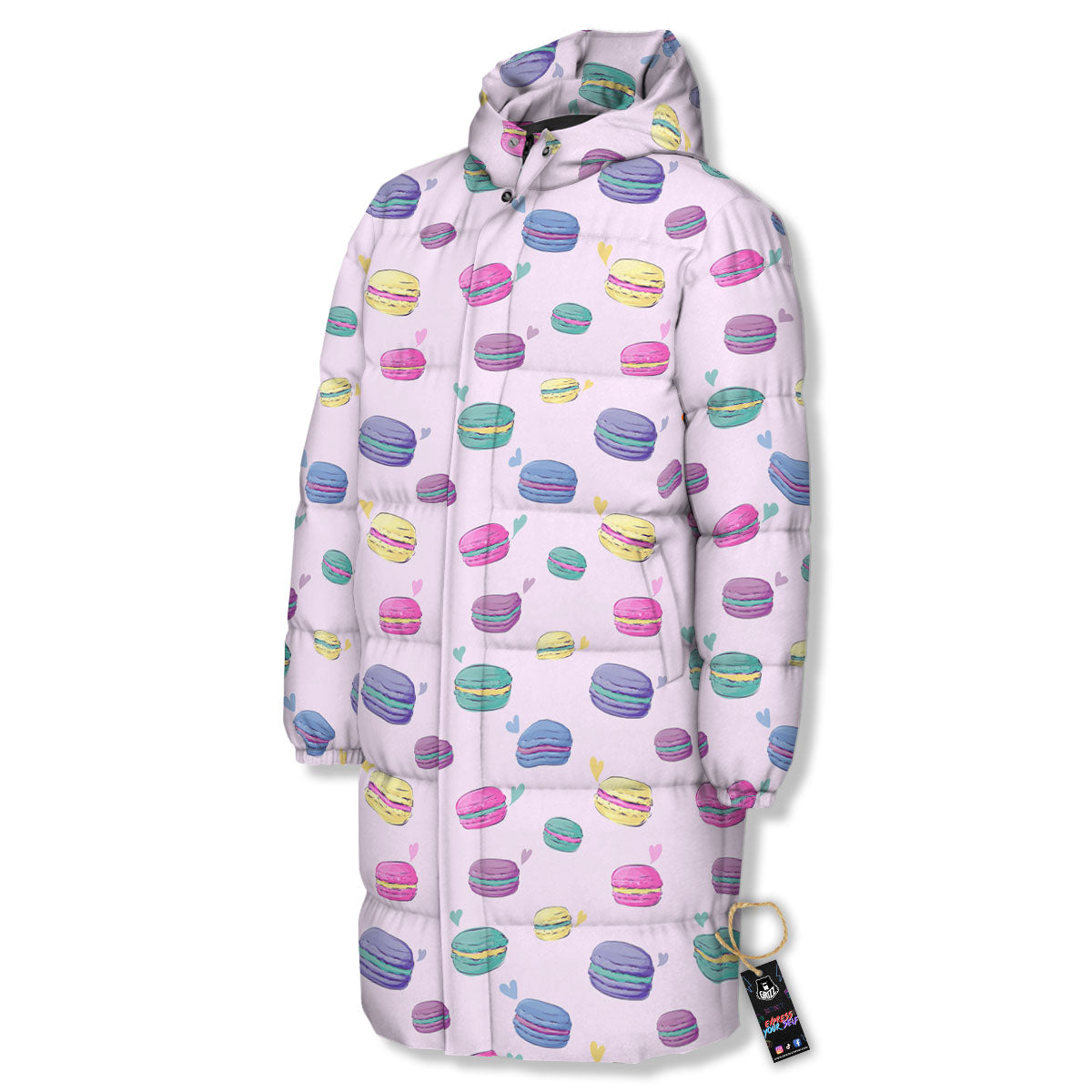 Macaron Colorful Print Pattern Long Down Jacket-grizzshop