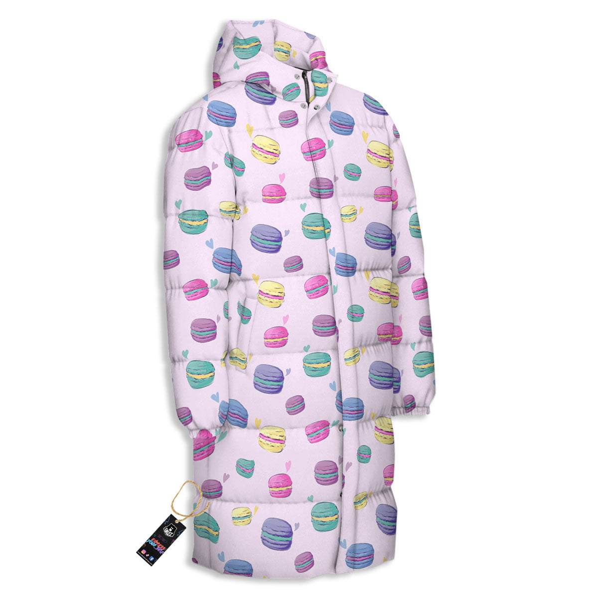 Macaron Colorful Print Pattern Long Down Jacket-grizzshop
