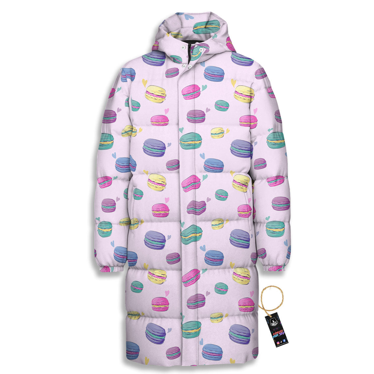 Macaron Colorful Print Pattern Long Down Jacket-grizzshop