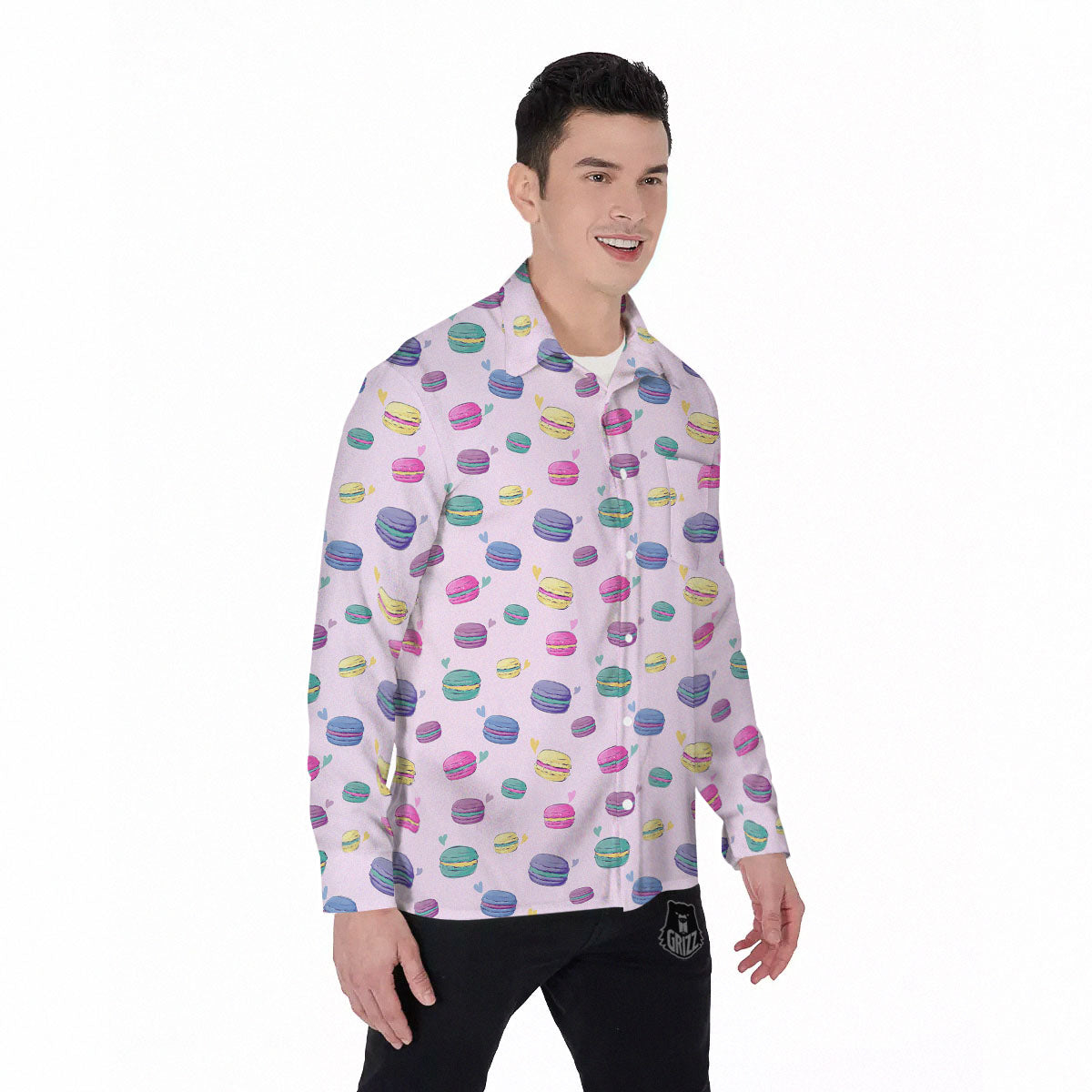 Macaron Colorful Print Pattern Men's Long Sleeve Shirts-grizzshop