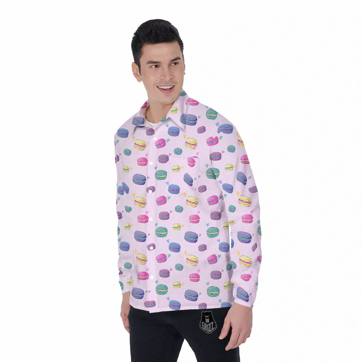 Macaron Colorful Print Pattern Men's Long Sleeve Shirts-grizzshop