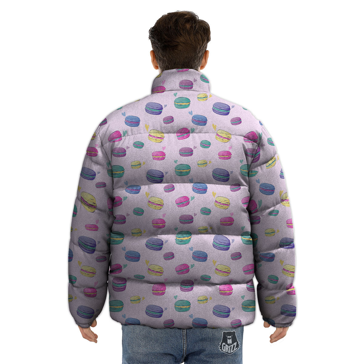Macaron Colorful Print Pattern Puffer Jacket-grizzshop