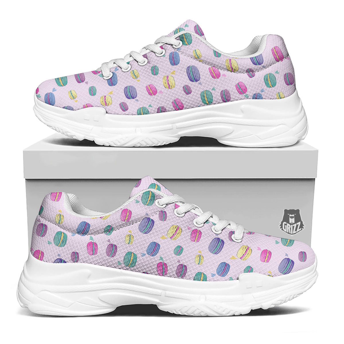 Macaron Colorful Print Pattern White Chunky Shoes-grizzshop