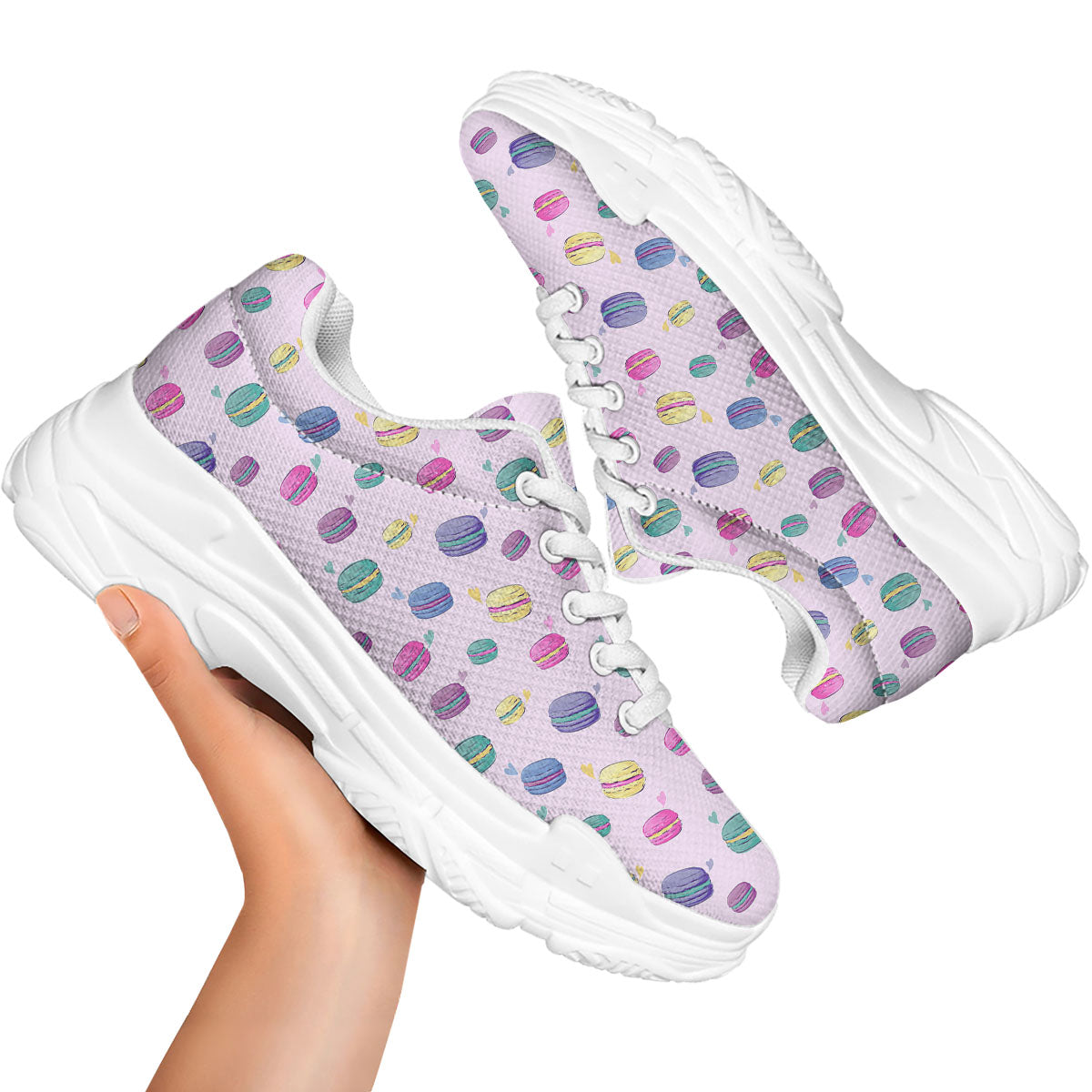 Macaron Colorful Print Pattern White Chunky Shoes-grizzshop