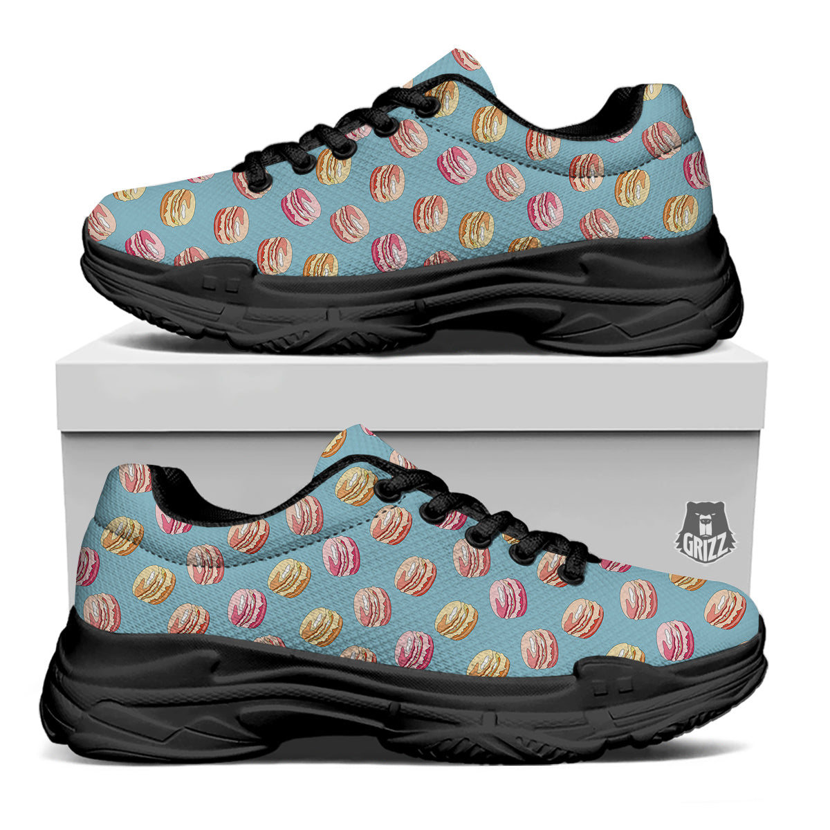 Macaron Cute Print Pattern Black Chunky Shoes-grizzshop