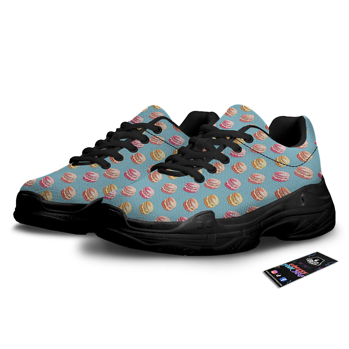 Macaron Cute Print Pattern Black Chunky Shoes-grizzshop