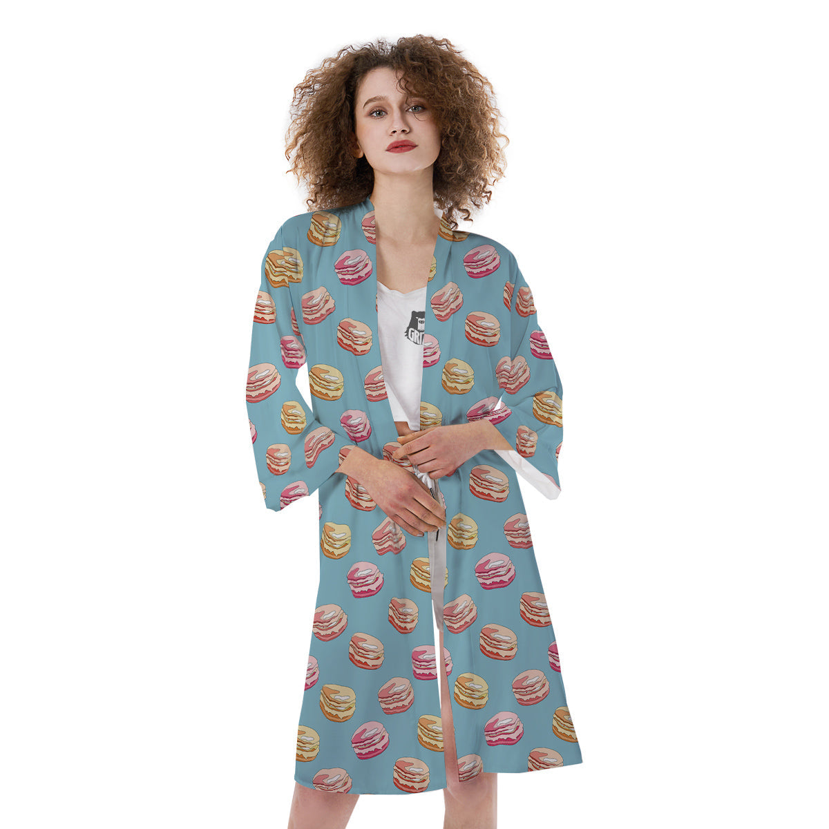 Macaron Cute Print Pattern Kimono-grizzshop