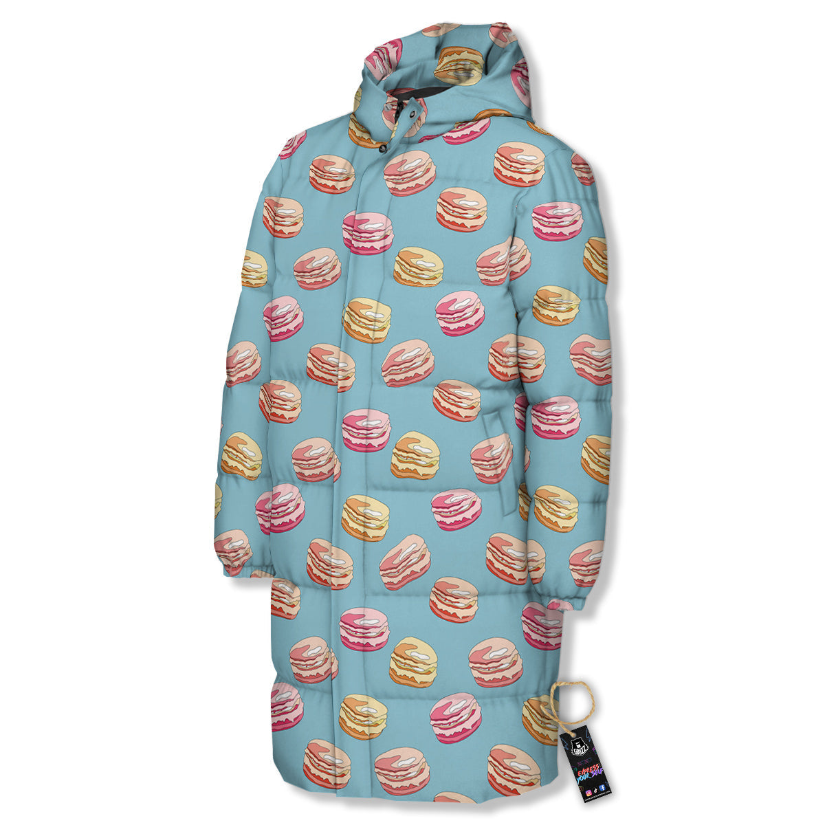 Macaron Cute Print Pattern Long Down Jacket-grizzshop