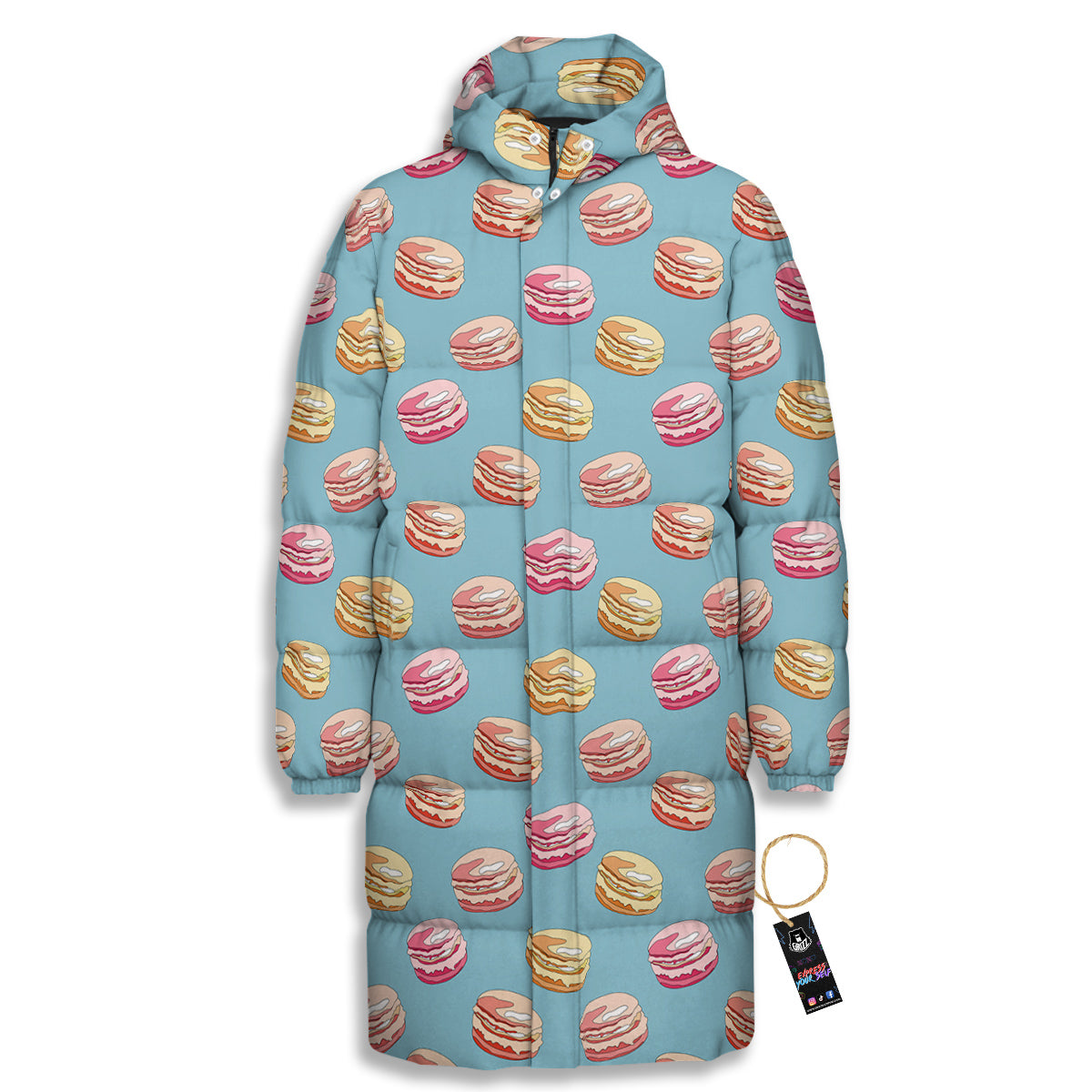 Macaron Cute Print Pattern Long Down Jacket-grizzshop