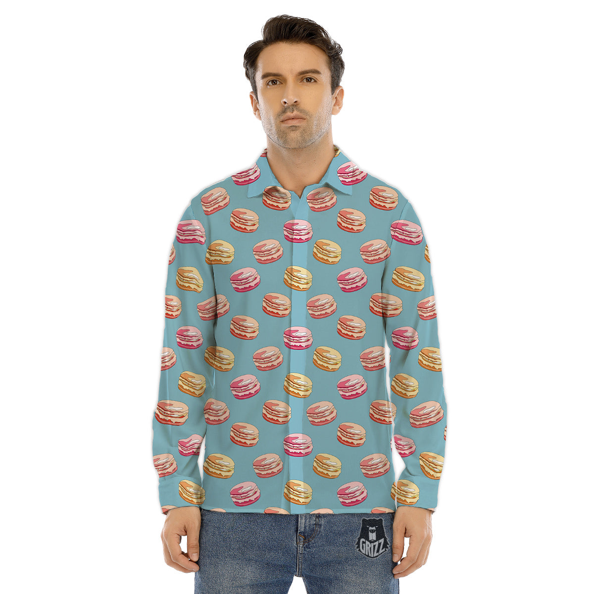 Macaron Cute Print Pattern Men's Dress Shirts-grizzshop