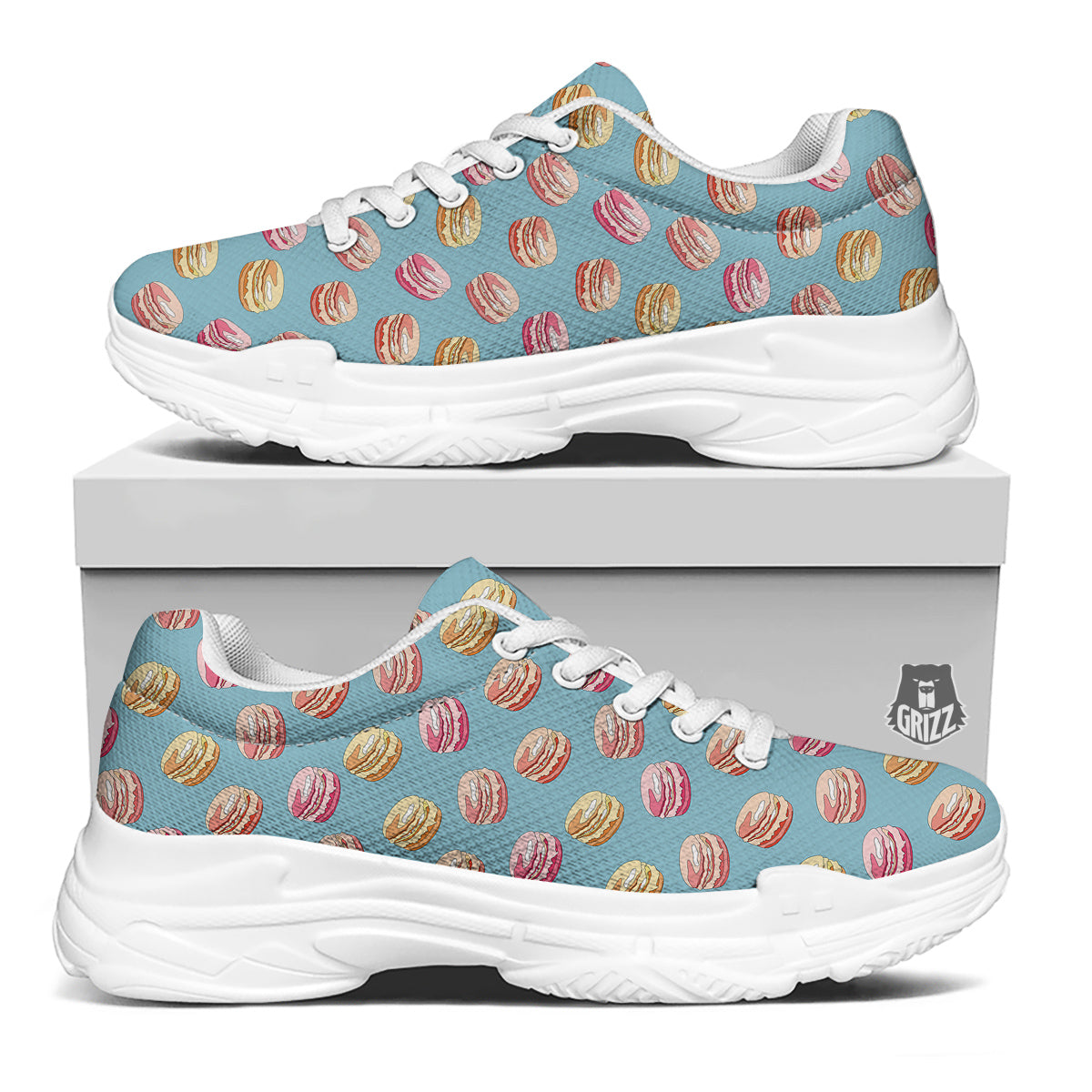 Macaron Cute Print Pattern White Chunky Shoes-grizzshop