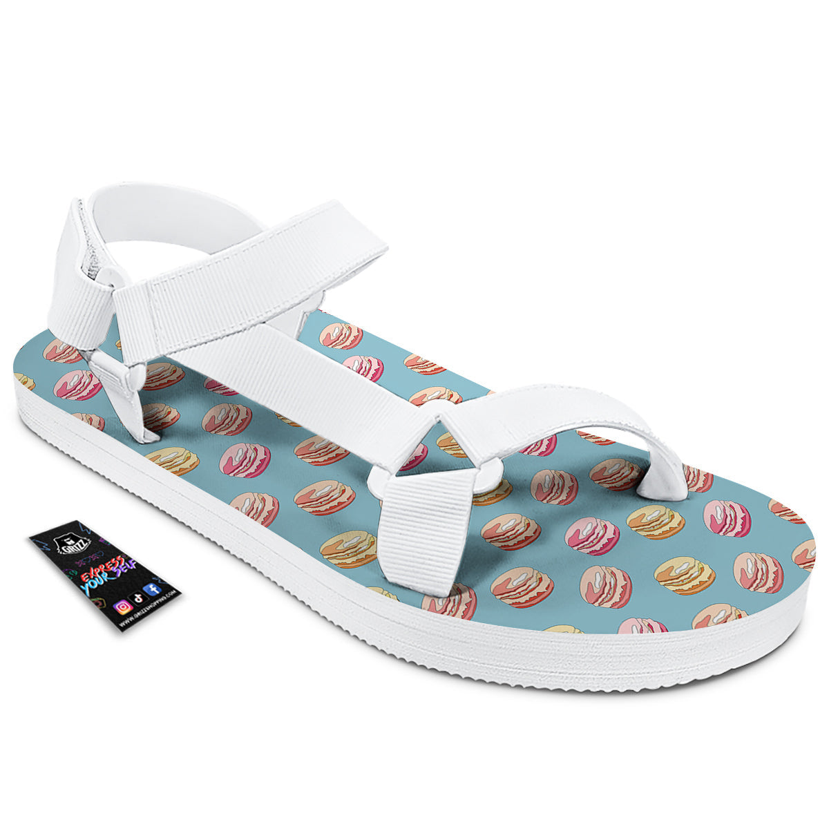 Macaron Cute Print Pattern White Open Toe Sandals-grizzshop