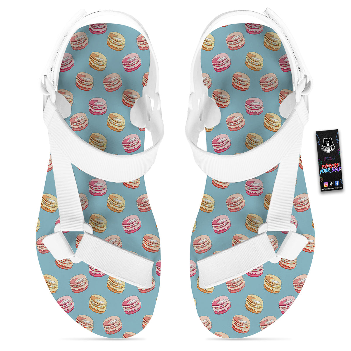 Macaron Cute Print Pattern White Open Toe Sandals-grizzshop
