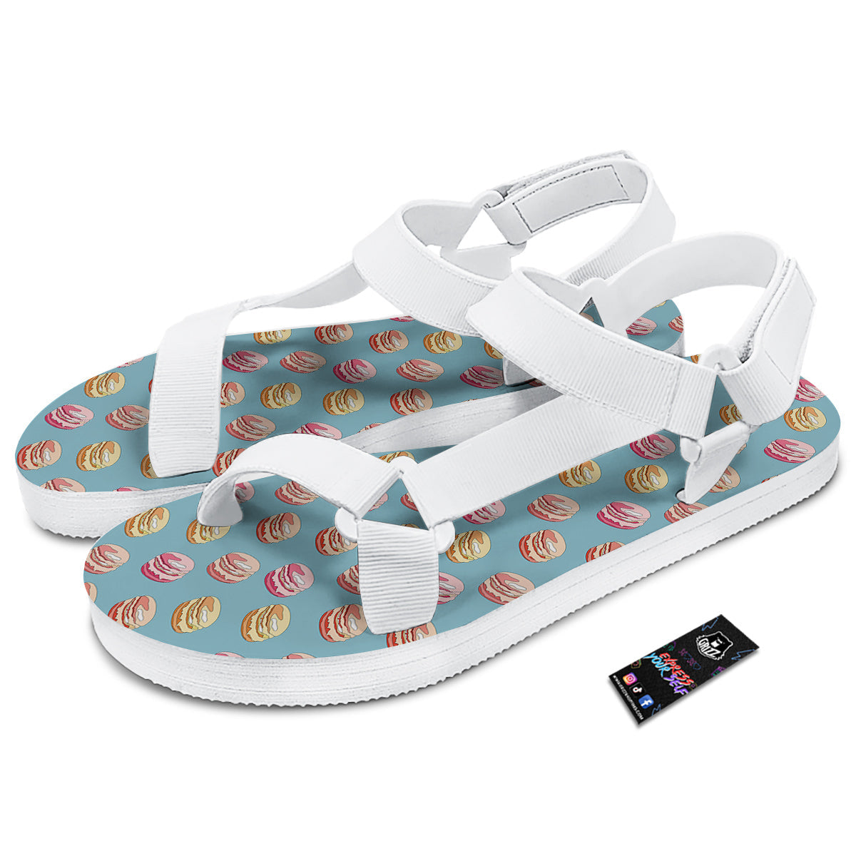 Macaron Cute Print Pattern White Open Toe Sandals-grizzshop