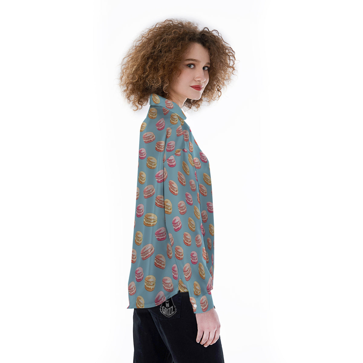 Macaron Cute Print Pattern Women's Long Sleeve Shirts-grizzshop