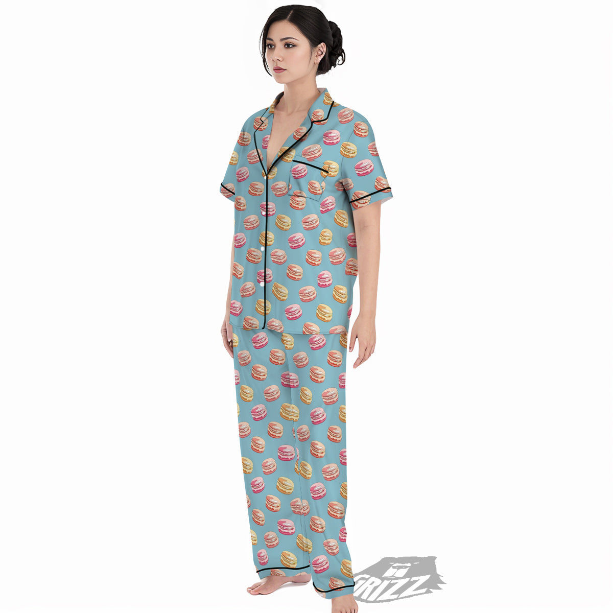 Macaron Cute Print Pattern Women's Pajamas Set-grizzshop