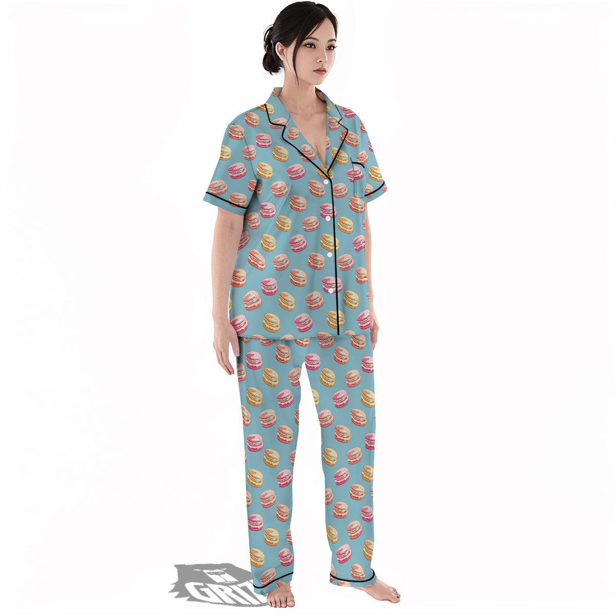 Macaron Cute Print Pattern Women's Pajamas Set-grizzshop