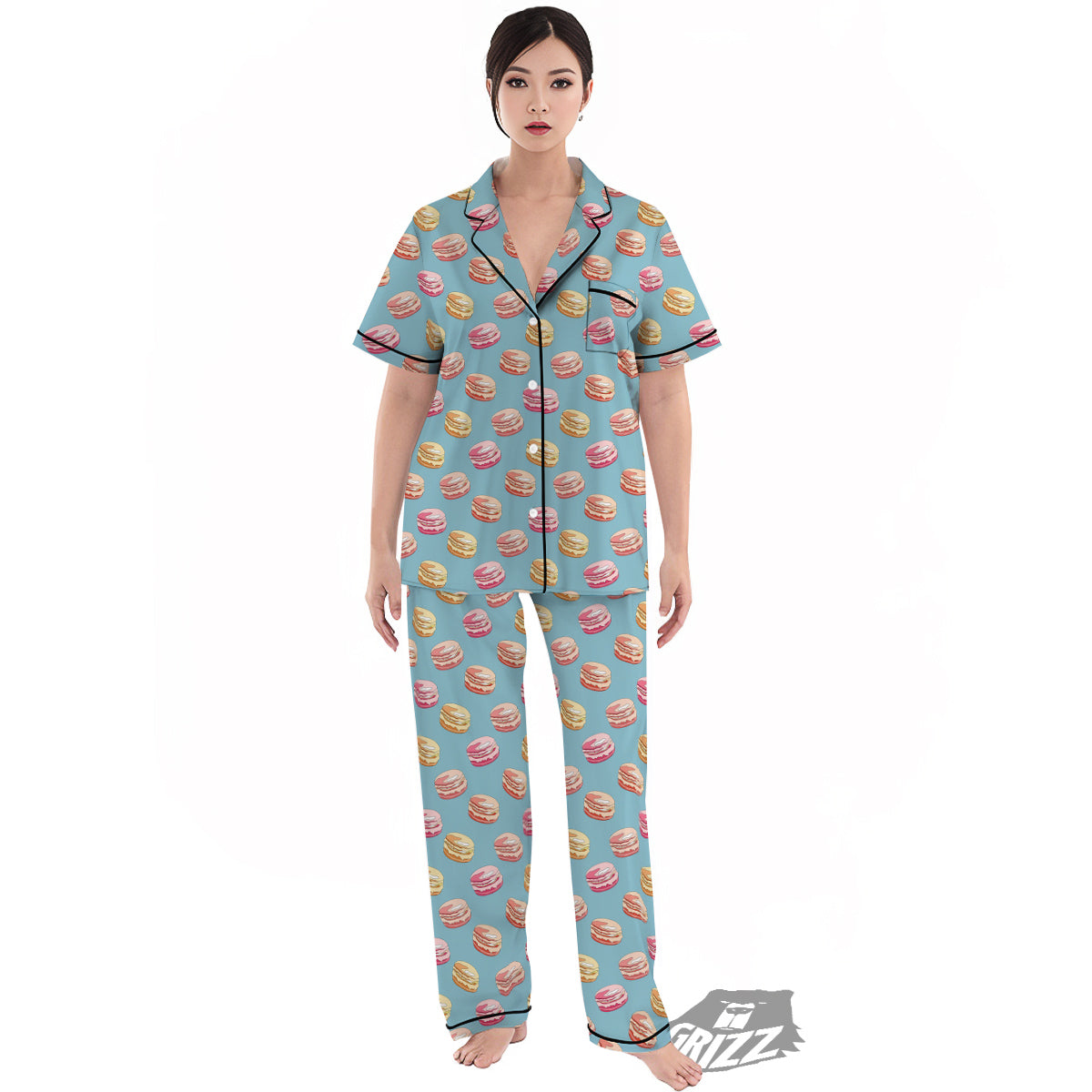 Macaron Cute Print Pattern Women's Pajamas Set-grizzshop