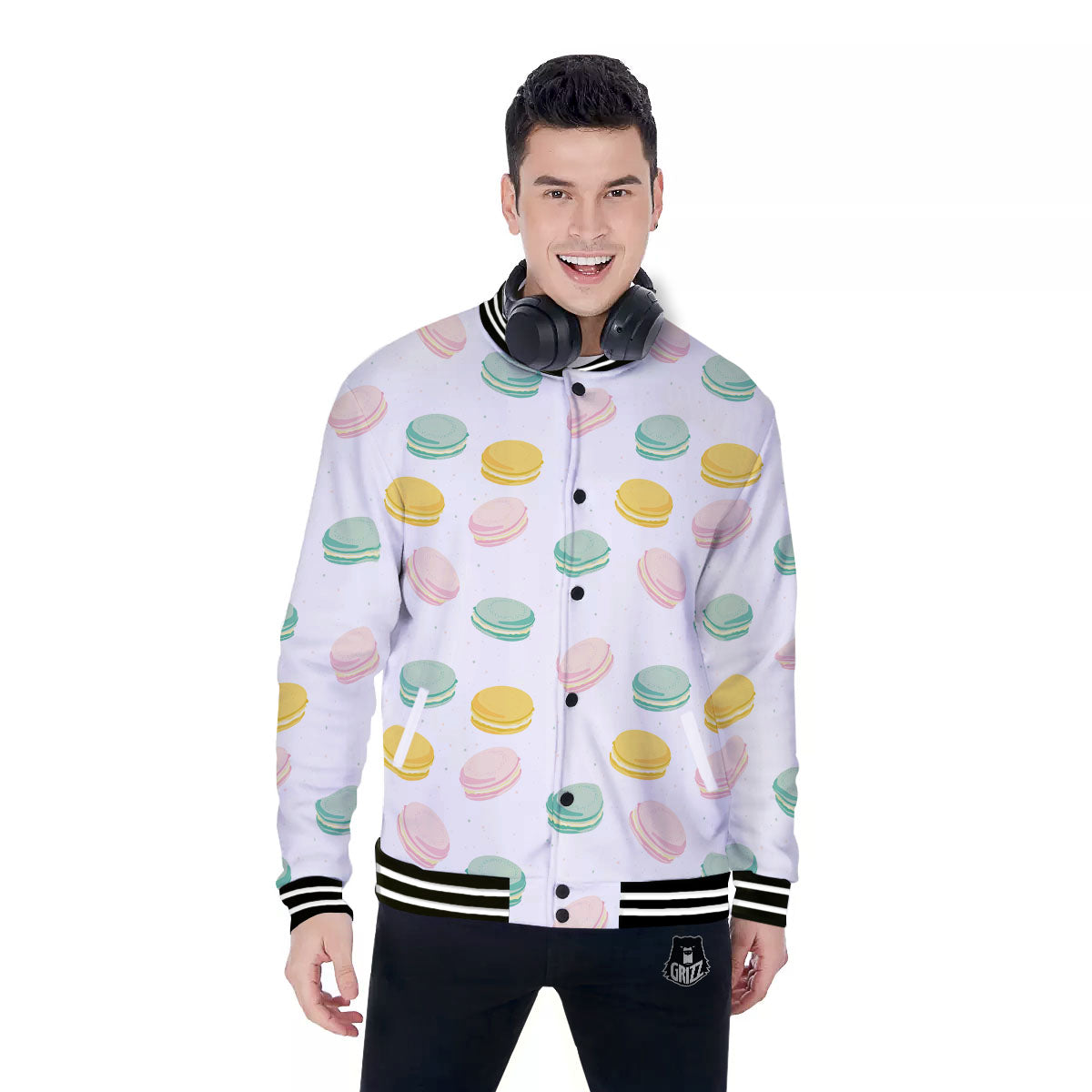 Macaron Pastel Print Pattern Baseball Jacket-grizzshop