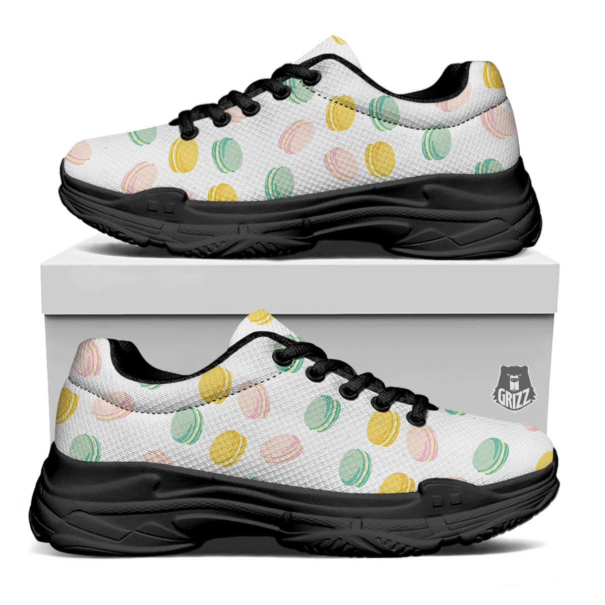 Macaron Pastel Print Pattern Black Chunky Shoes-grizzshop