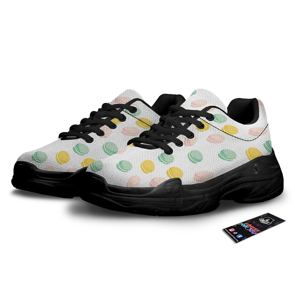 Macaron Pastel Print Pattern Black Chunky Shoes-grizzshop