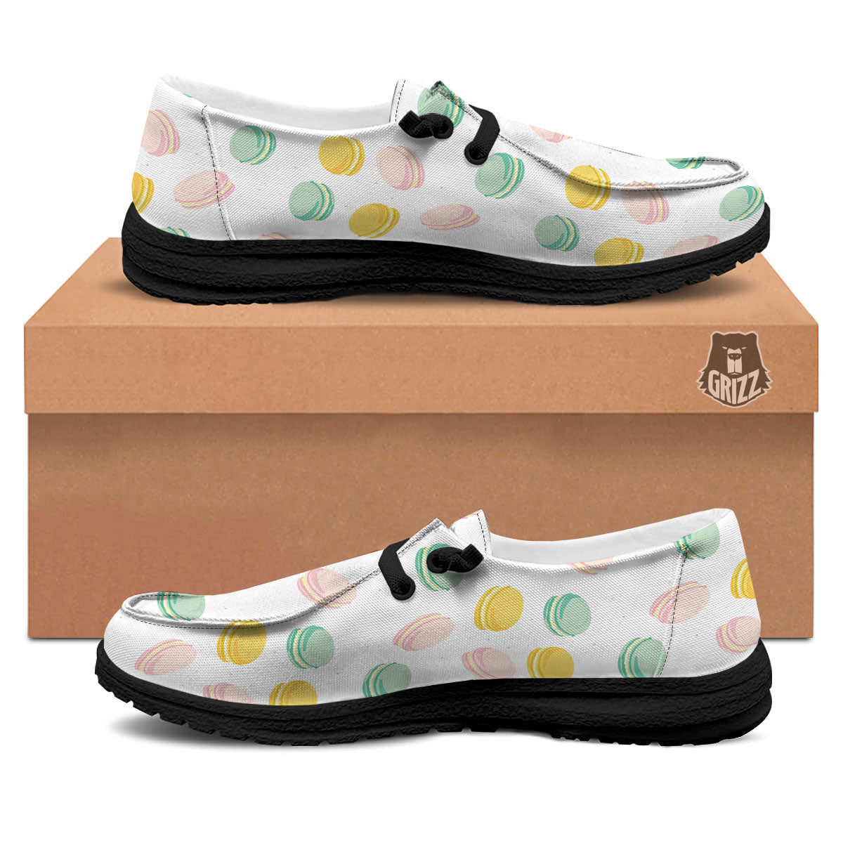 Macaron Pastel Print Pattern Black Loafers-grizzshop