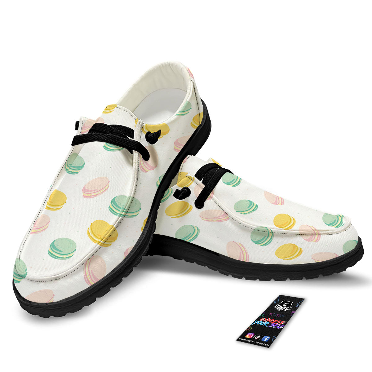 Macaron Pastel Print Pattern Black Loafers-grizzshop