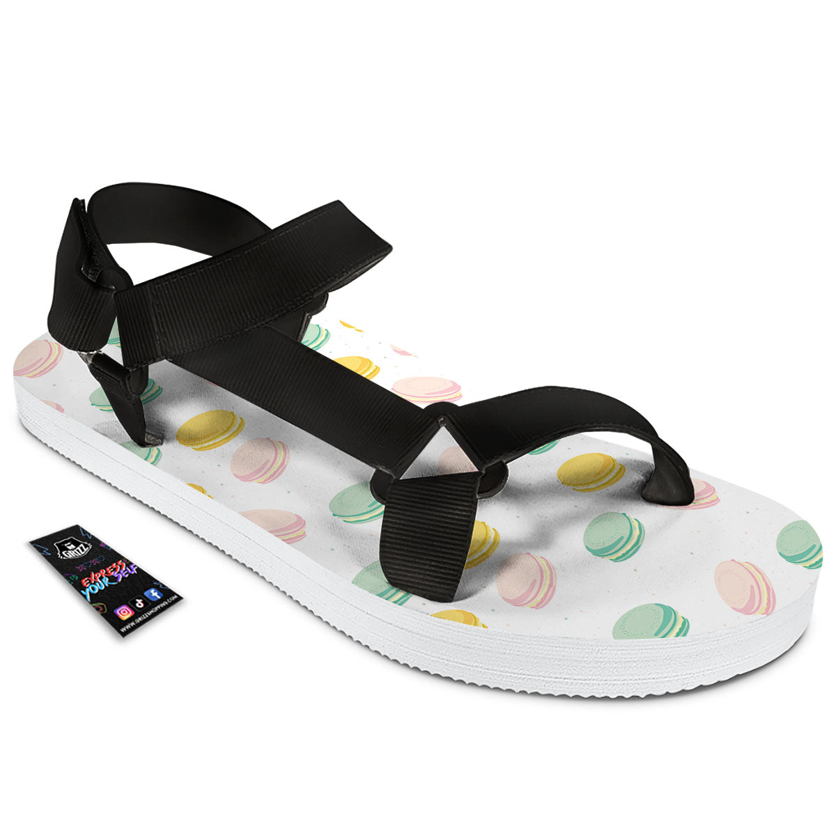 Macaron Pastel Print Pattern Black Open Toe Sandals-grizzshop