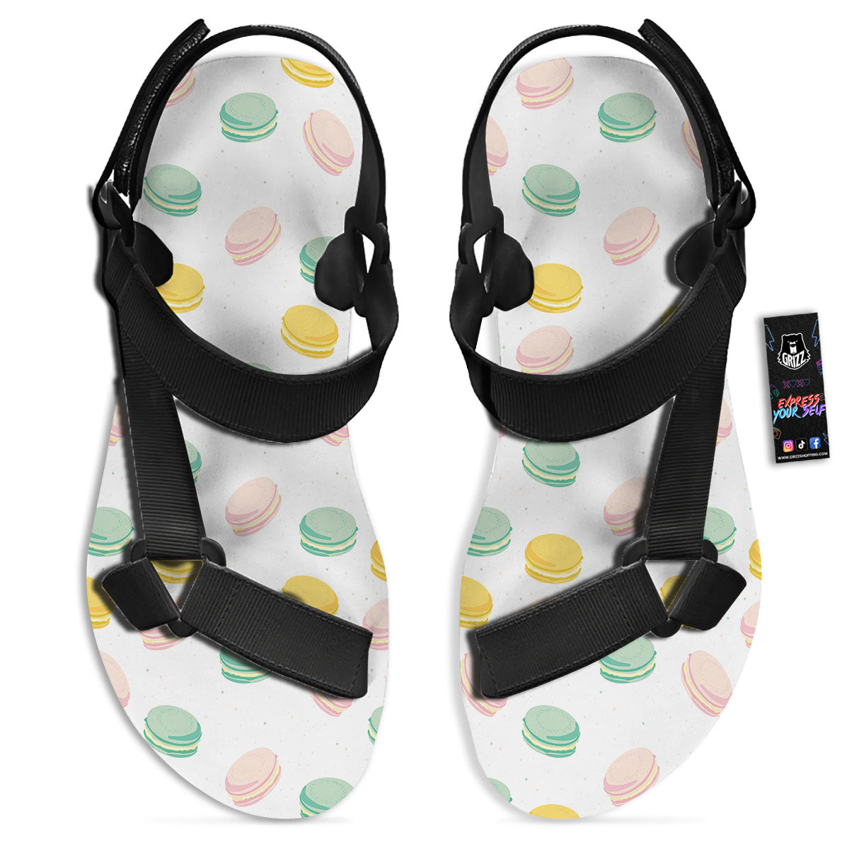Macaron Pastel Print Pattern Black Open Toe Sandals-grizzshop