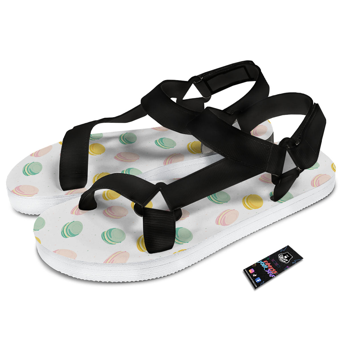 Macaron Pastel Print Pattern Black Open Toe Sandals-grizzshop