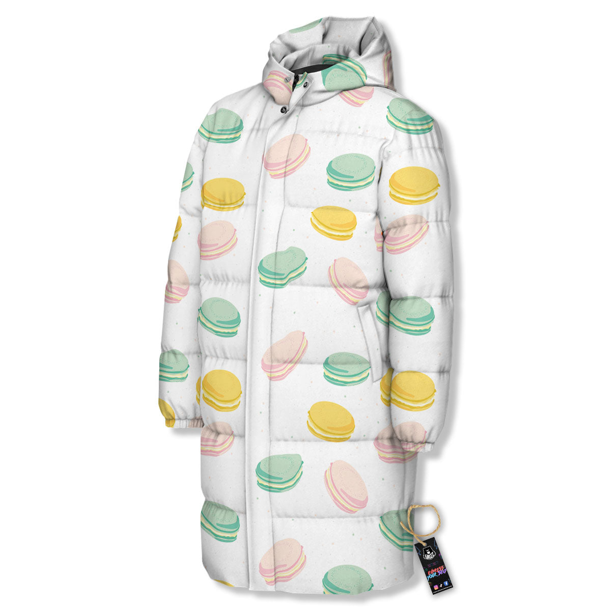Macaron Pastel Print Pattern Long Down Jacket-grizzshop