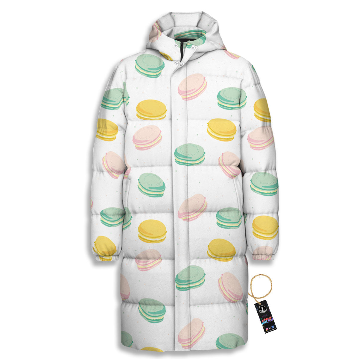 Macaron Pastel Print Pattern Long Down Jacket-grizzshop