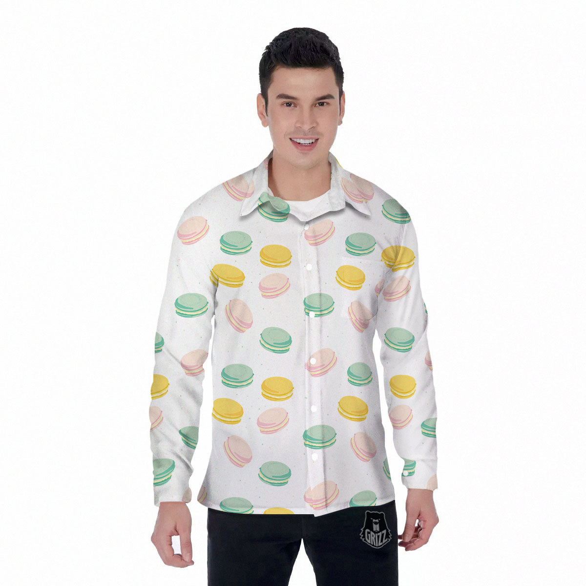 Macaron Pastel Print Pattern Men's Long Sleeve Shirts-grizzshop