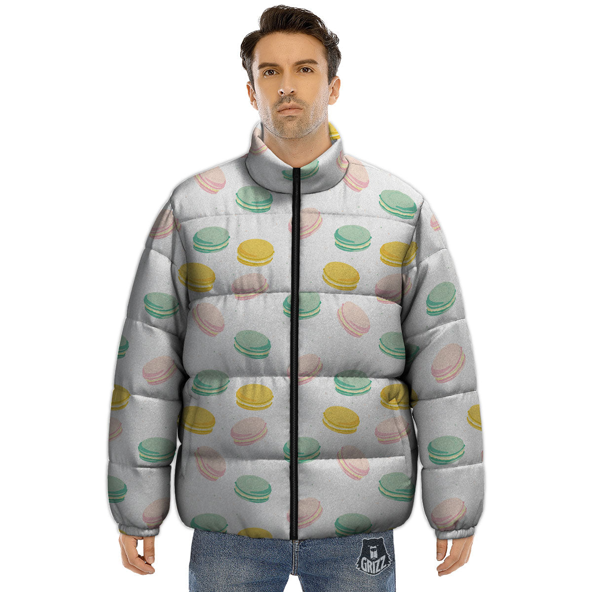 Macaron Pastel Print Pattern Puffer Jacket-grizzshop