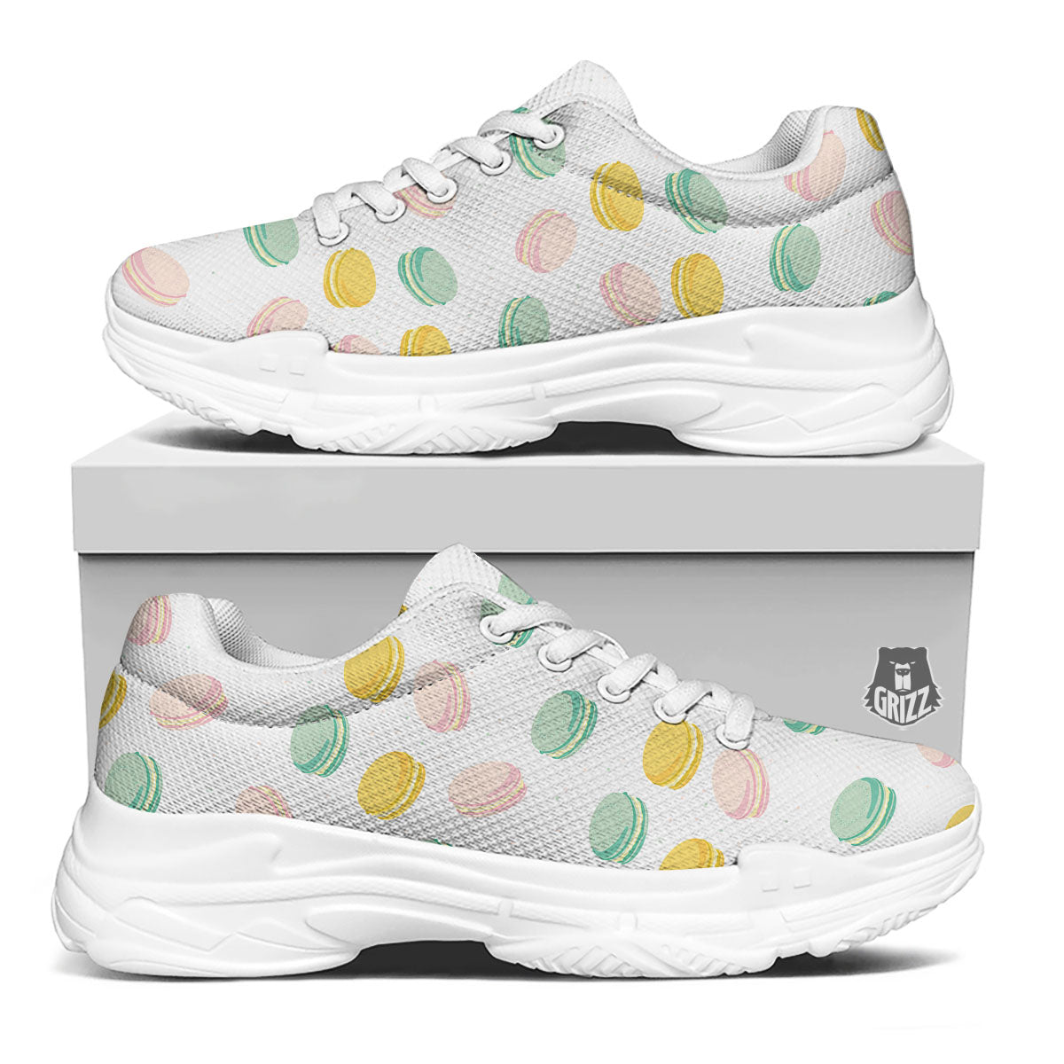 Macaron Pastel Print Pattern White Chunky Shoes-grizzshop