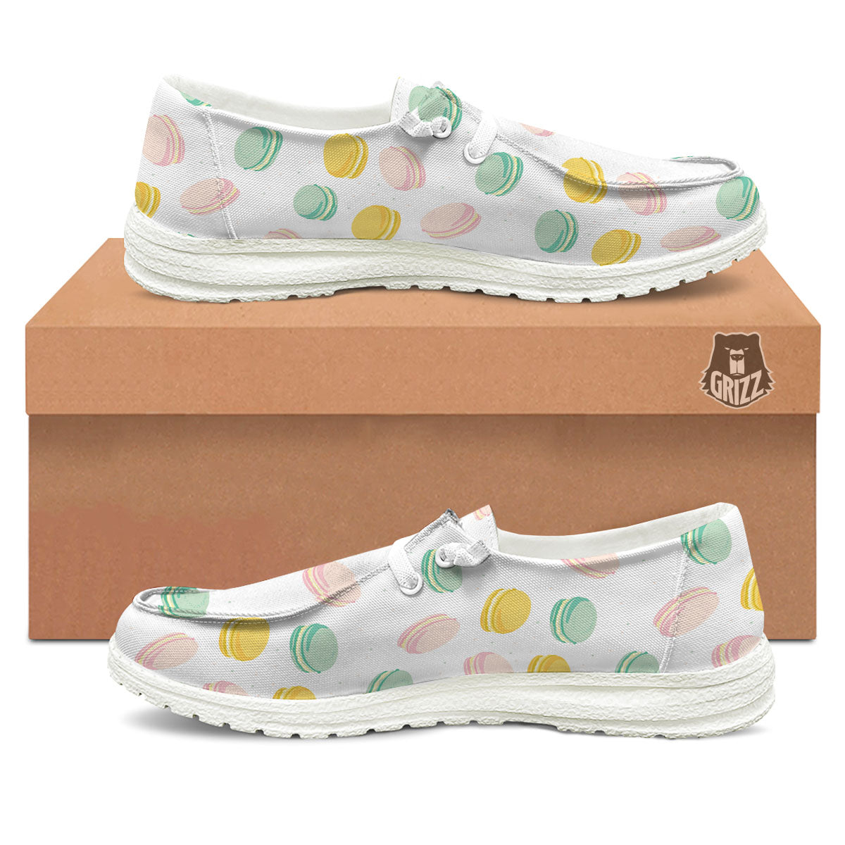 Macaron Pastel Print Pattern White Loafers-grizzshop
