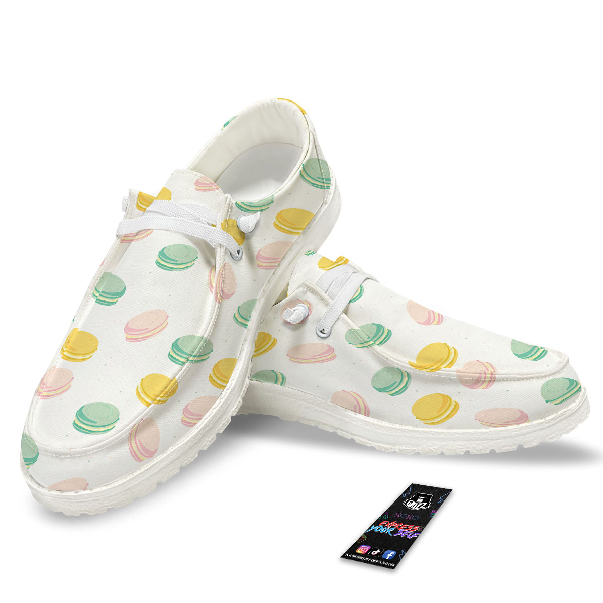 Macaron Pastel Print Pattern White Loafers-grizzshop