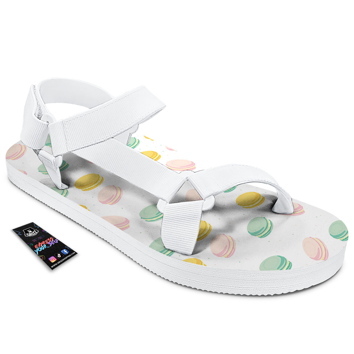 Macaron Pastel Print Pattern White Open Toe Sandals-grizzshop