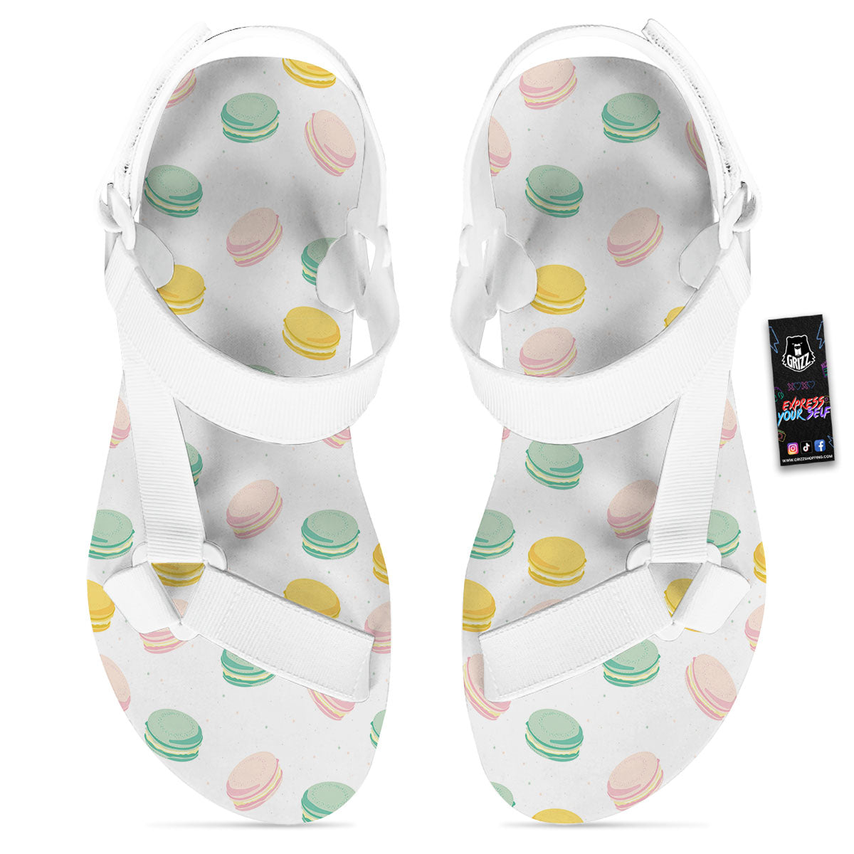 Macaron Pastel Print Pattern White Open Toe Sandals-grizzshop