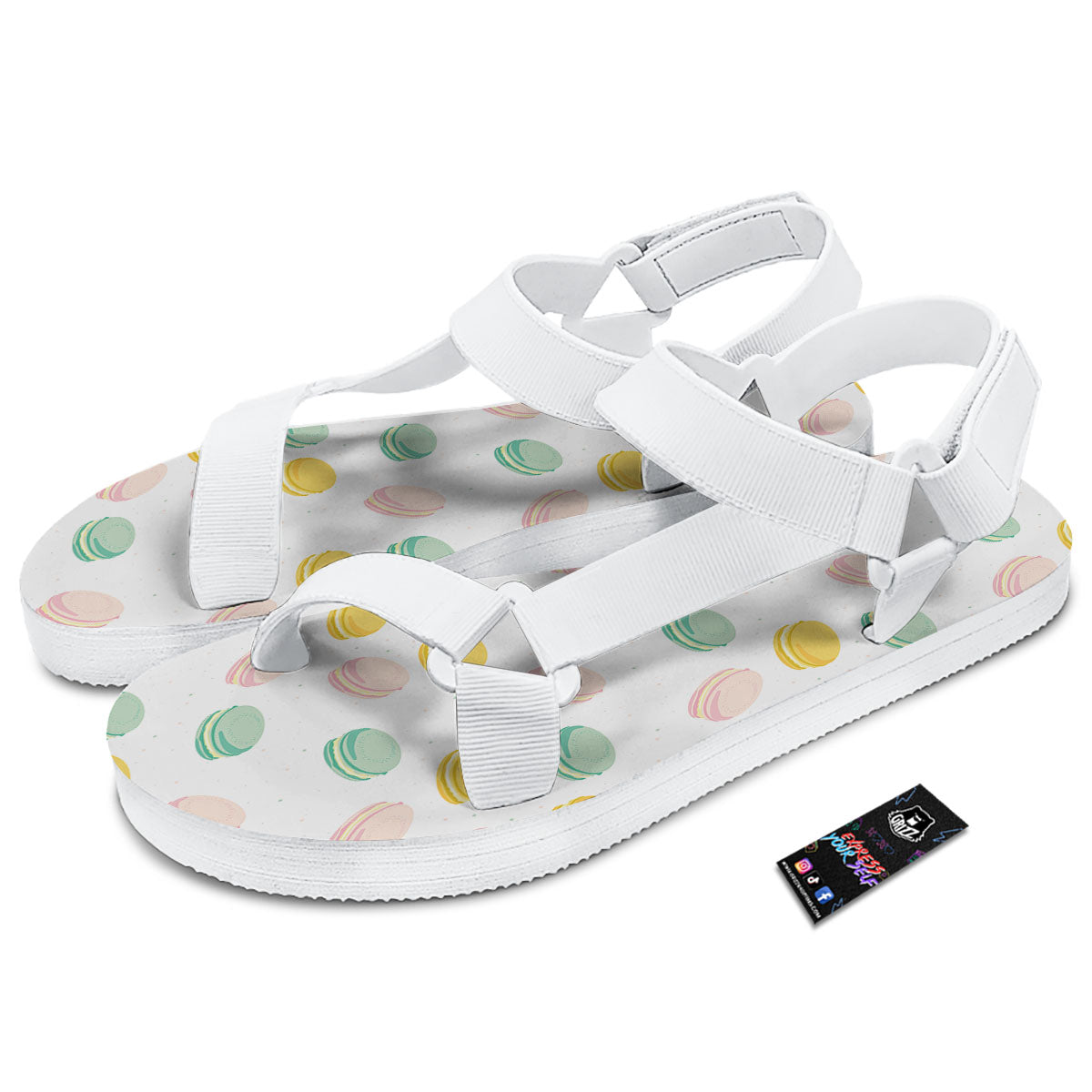 Macaron Pastel Print Pattern White Open Toe Sandals-grizzshop
