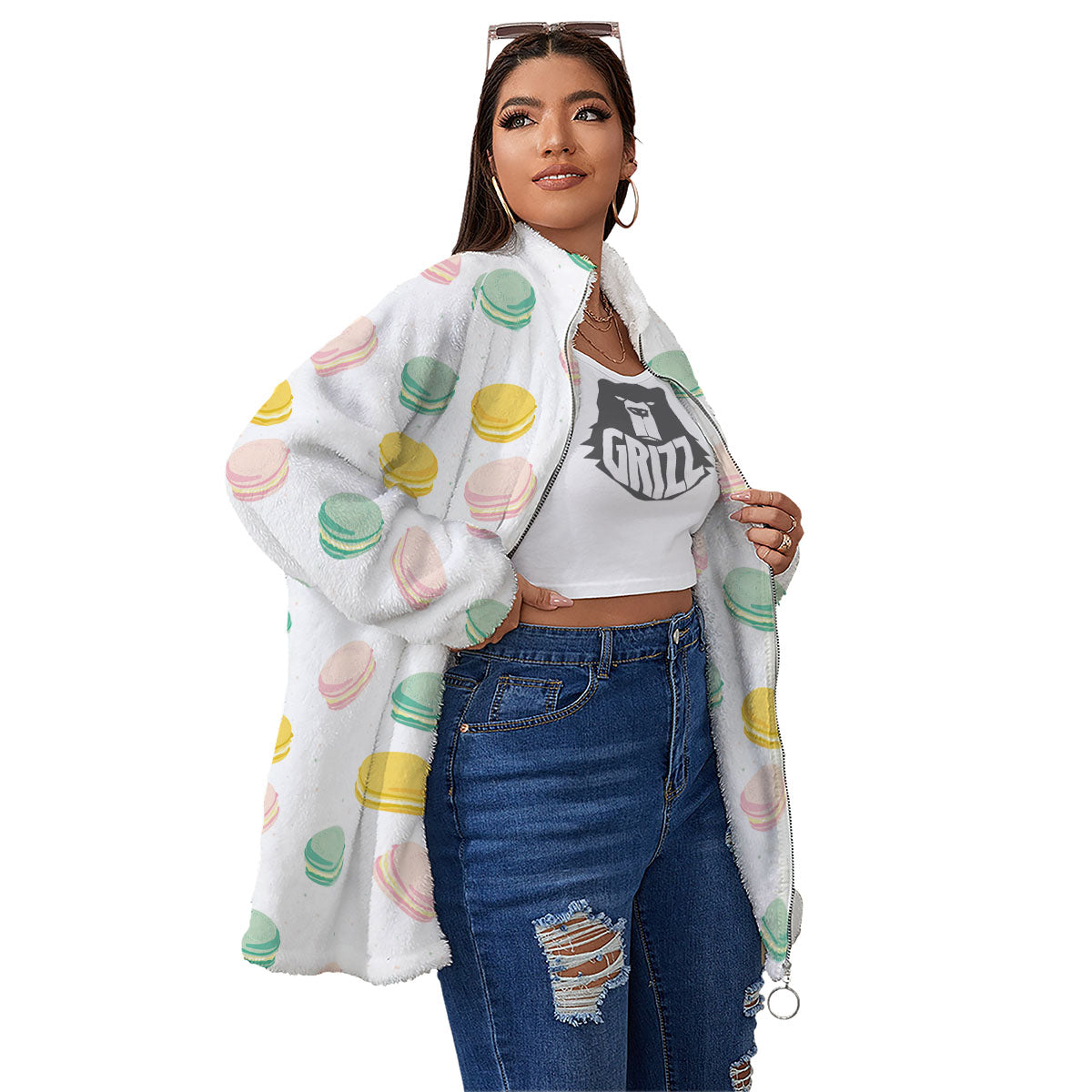 Macaron Pastel Print Pattern Women's Sherpa Jacket-grizzshop