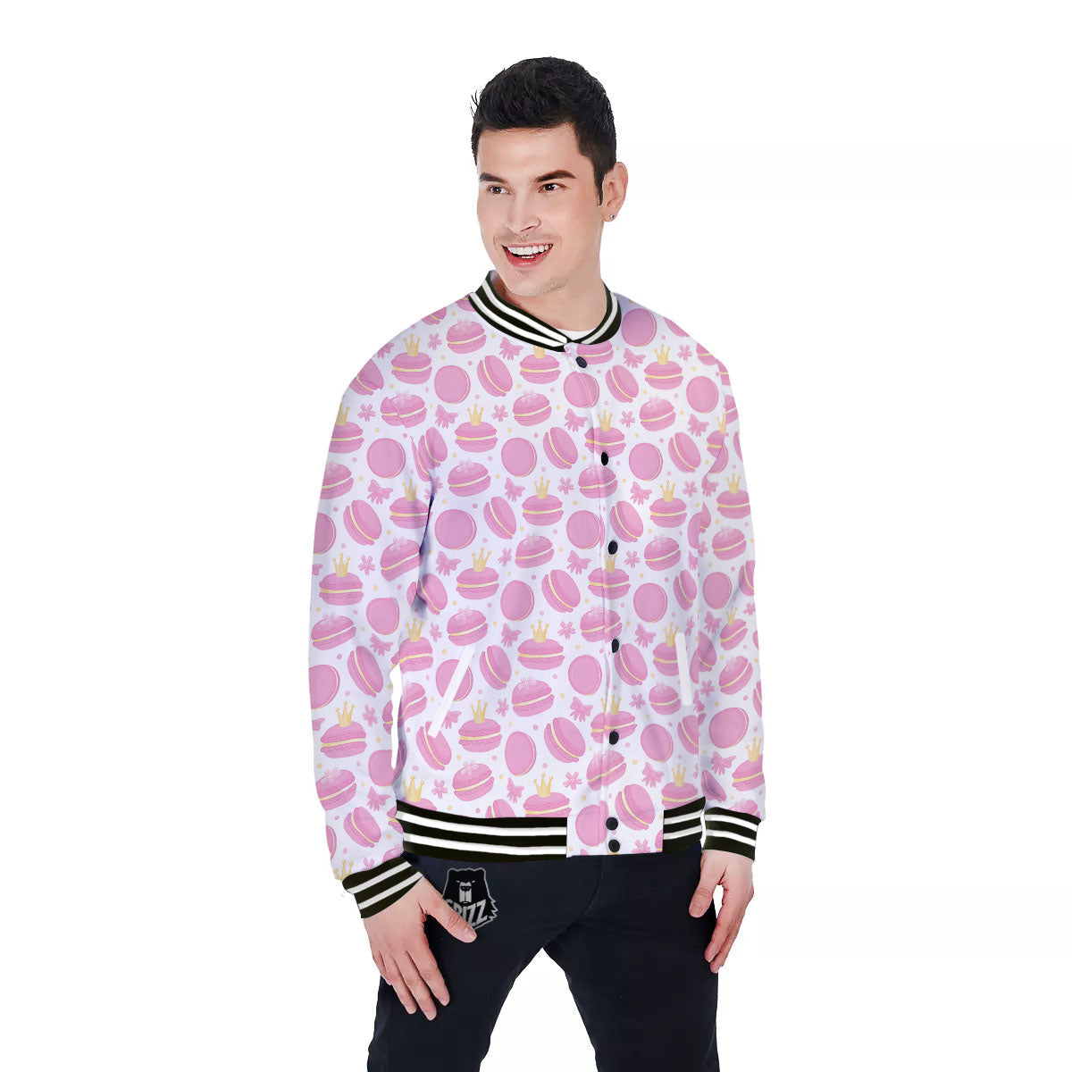 Macaron Pink Print Pattern Baseball Jacket-grizzshop