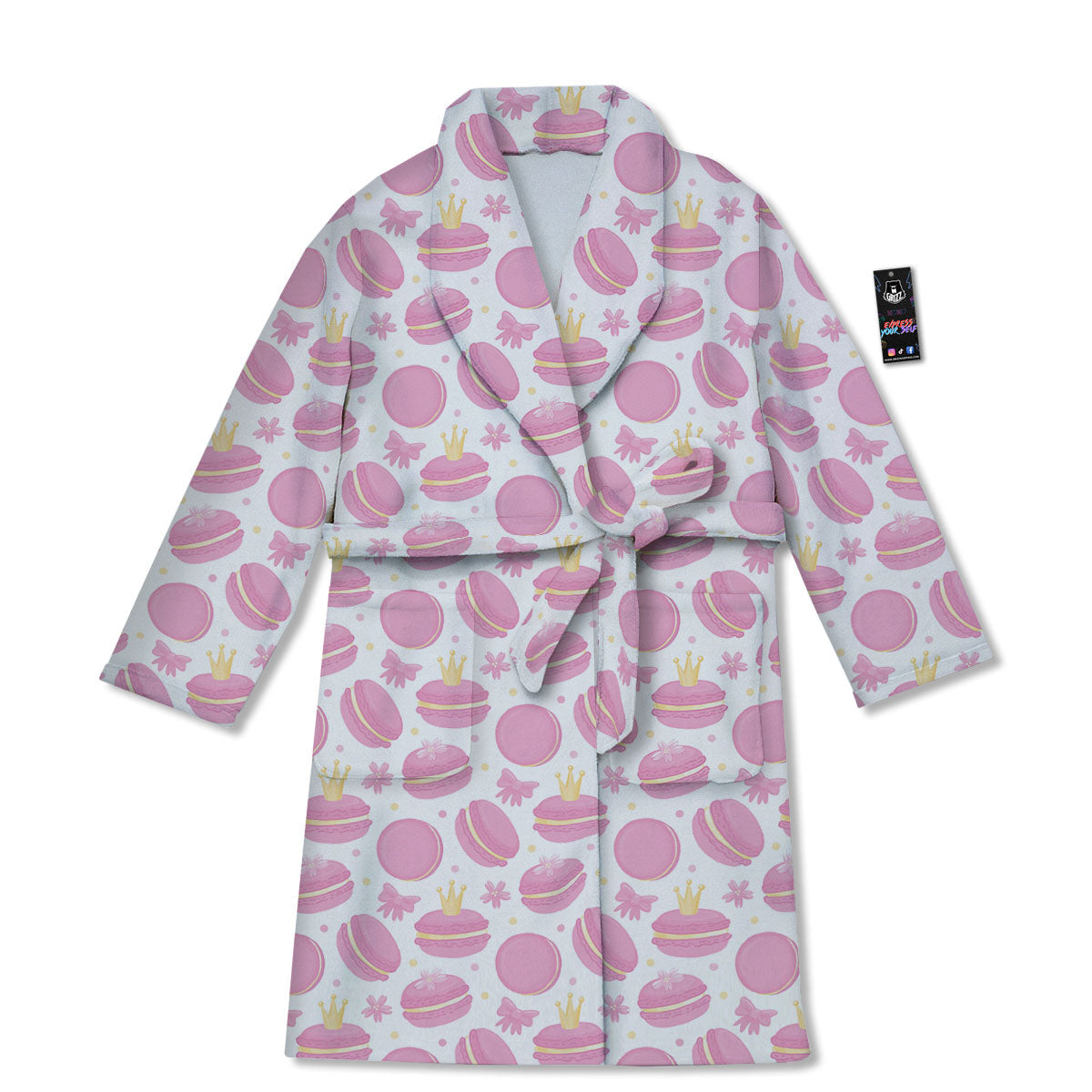 Macaron Pink Print Pattern Bathrobe-grizzshop