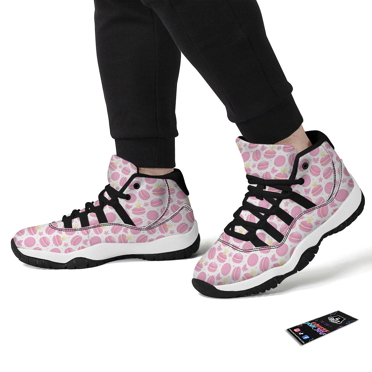 Macaron Pink Print Pattern Black Bball Shoes-grizzshop