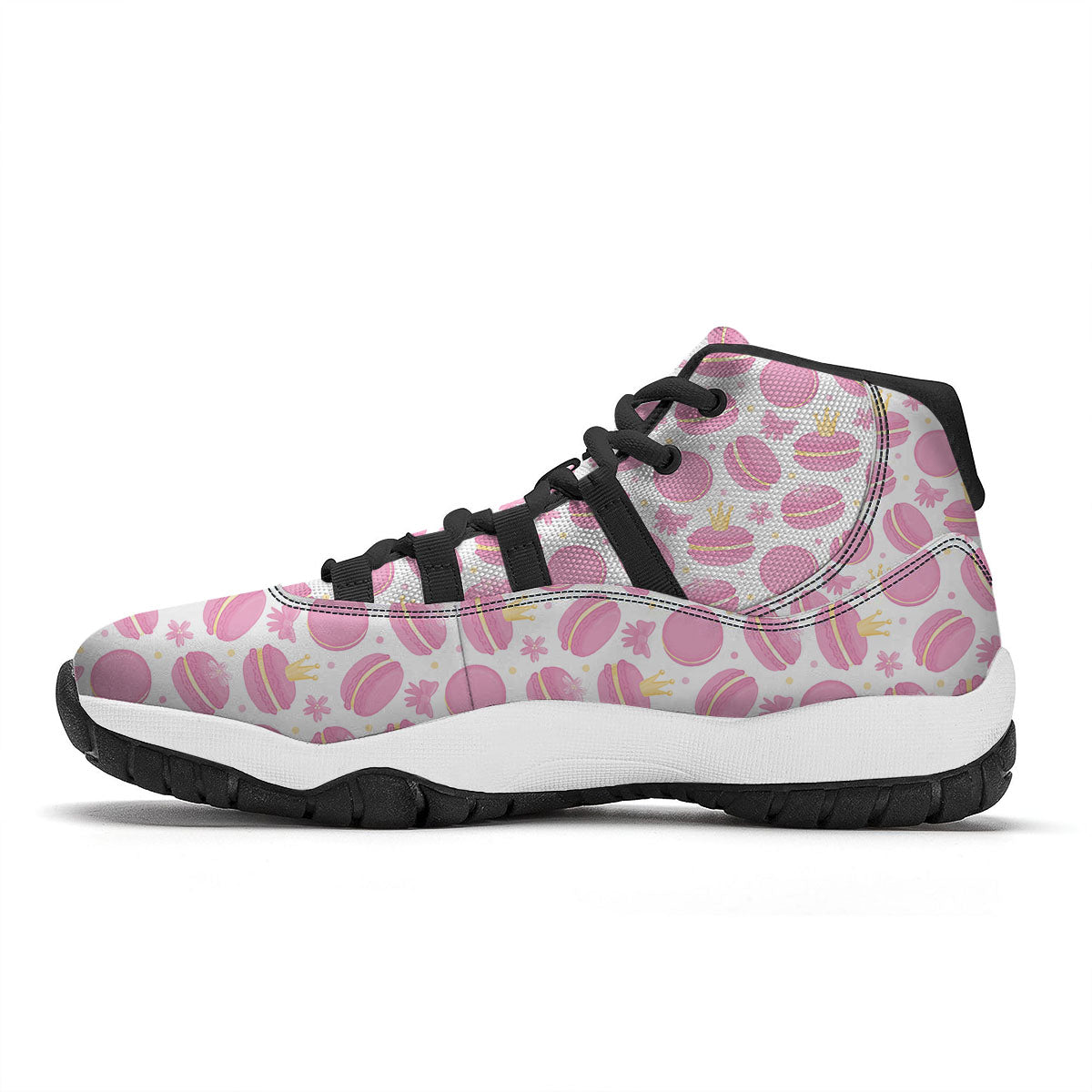 Macaron Pink Print Pattern Black Bball Shoes-grizzshop