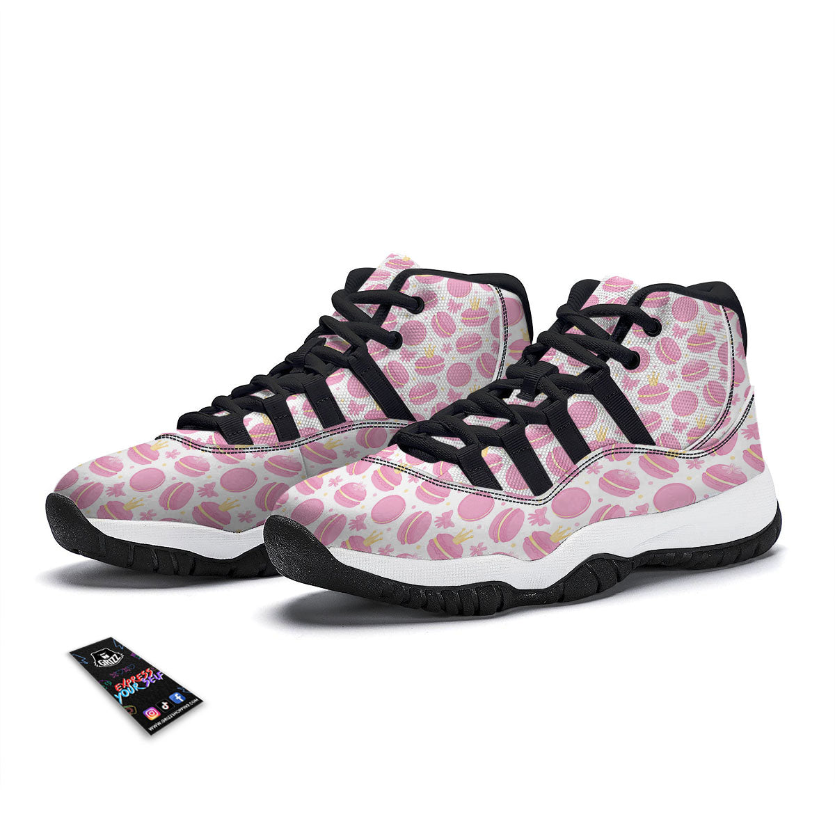 Macaron Pink Print Pattern Black Bball Shoes-grizzshop