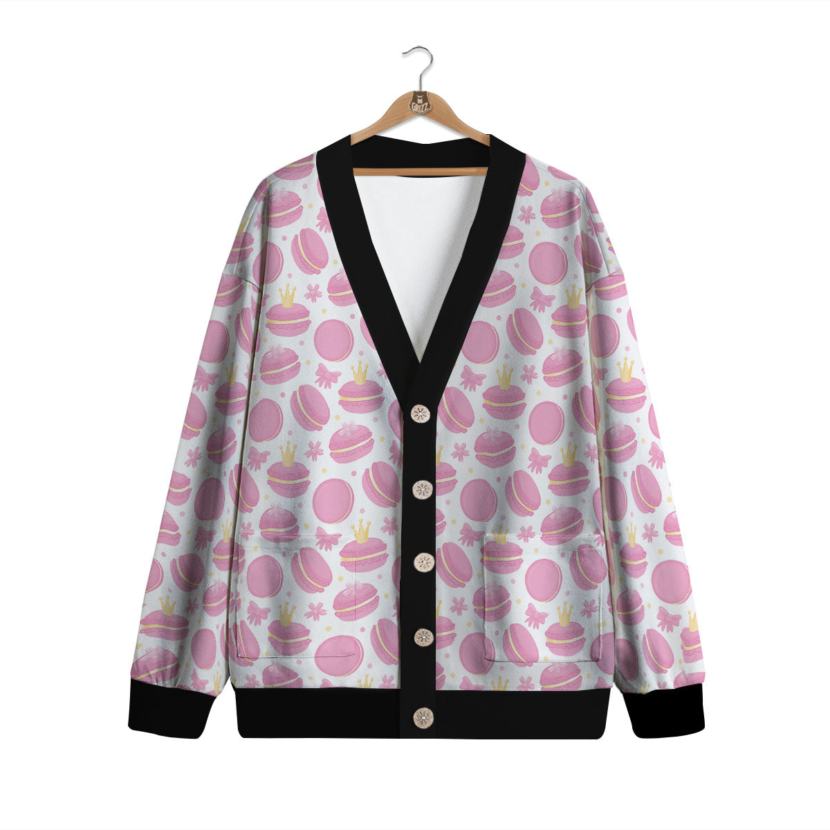 Macaron Pink Print Pattern Cardigan-grizzshop