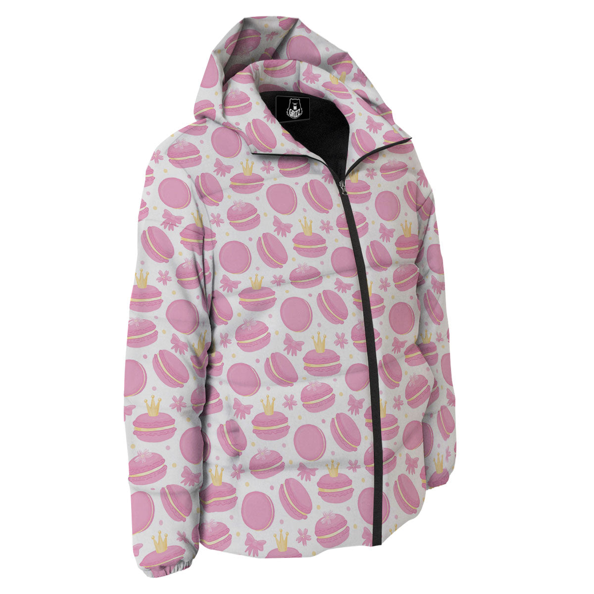 Macaron Pink Print Pattern Down Jacket-grizzshop